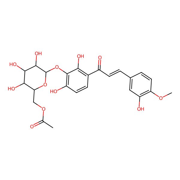 2D Structure of [(2S,3R,4S,5R,6S)-6-[2,6-dihydroxy-3-[(E)-3-(3-hydroxy-4-methoxyphenyl)prop-2-enoyl]phenoxy]-3,4,5-trihydroxyoxan-2-yl]methyl acetate