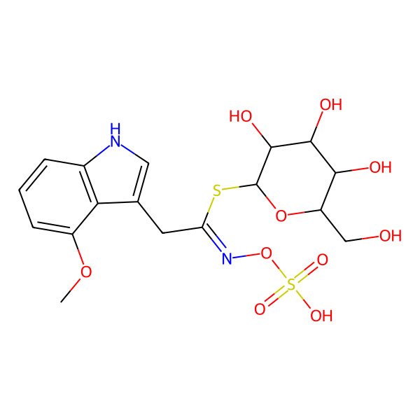 2D Structure of [(2S,3S,4S,5S,6S)-3,4,5-trihydroxy-6-(hydroxymethyl)oxan-2-yl] (1Z)-2-(4-methoxy-1H-indol-3-yl)-N-sulfooxyethanimidothioate