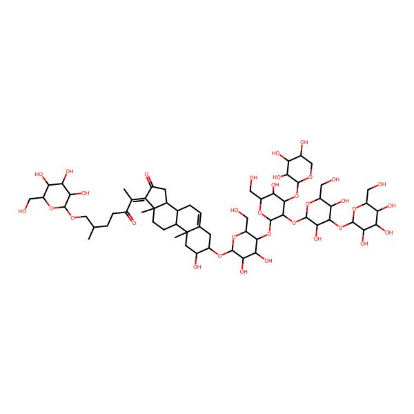 2D Structure of (2R,3R,8R,9R,10R,13R,14S,17Z)-3-[(2S,3S,4S,5R,6S)-5-[(2R,3S,4R,5S,6S)-3-[(2R,3S,4R,5S,6S)-3,5-dihydroxy-6-(hydroxymethyl)-4-[(2R,3S,4R,5R,6S)-3,4,5-trihydroxy-6-(hydroxymethyl)oxan-2-yl]oxyoxan-2-yl]oxy-5-hydroxy-6-(hydroxymethyl)-4-[(2R,3S,4R,5S)-3,4,5-trihydroxyoxan-2-yl]oxyoxan-2-yl]oxy-3,4-dihydroxy-6-(hydroxymethyl)oxan-2-yl]oxy-2-hydroxy-10,13-dimethyl-17-[(6R)-6-methyl-3-oxo-7-[(2R,3S,4R,5R,6S)-3,4,5-trihydroxy-6-(hydroxymethyl)oxan-2-yl]oxyheptan-2-ylidene]-2,3,4,7,8,9,11,12,14,15-decahydro-1H-cyclopenta[a]phenanthren-16-one