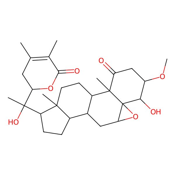 2D Structure of 15-[1-(4,5-Dimethyl-6-oxo-2,3-dihydropyran-2-yl)-1-hydroxyethyl]-6-hydroxy-5-methoxy-2,16-dimethyl-8-oxapentacyclo[9.7.0.02,7.07,9.012,16]octadecan-3-one