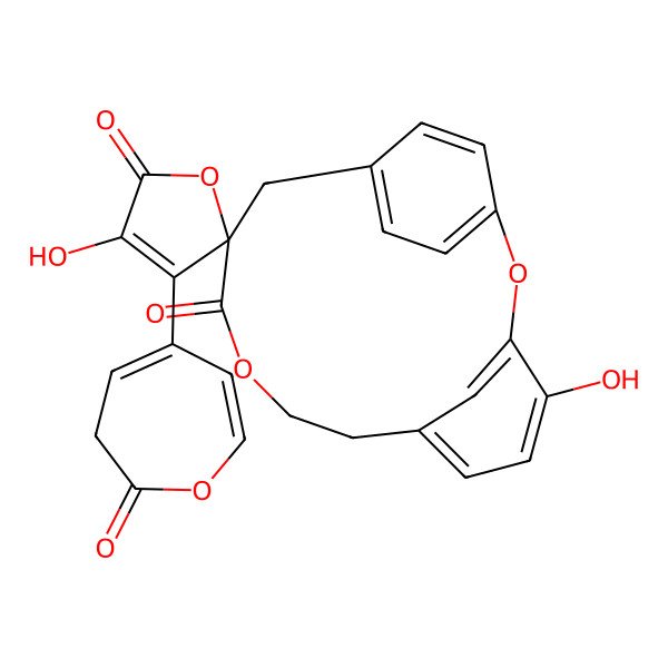 2D Structure of 3',4-dihydroxy-4'-(2-oxo-3H-oxepin-5-yl)spiro[2,10-dioxatricyclo[12.2.2.13,7]nonadeca-1(16),3,5,7(19),14,17-hexaene-12,5'-furan]-2',11-dione