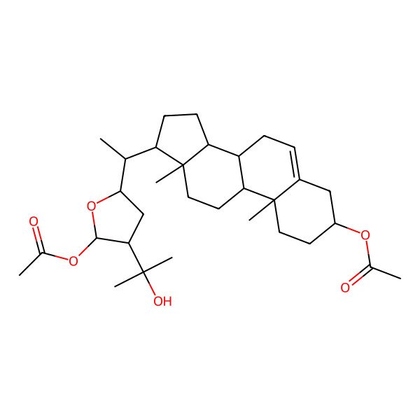 2D Structure of [17-[1-[5-acetyloxy-4-(2-hydroxypropan-2-yl)oxolan-2-yl]ethyl]-10,13-dimethyl-2,3,4,7,8,9,11,12,14,15,16,17-dodecahydro-1H-cyclopenta[a]phenanthren-3-yl] acetate