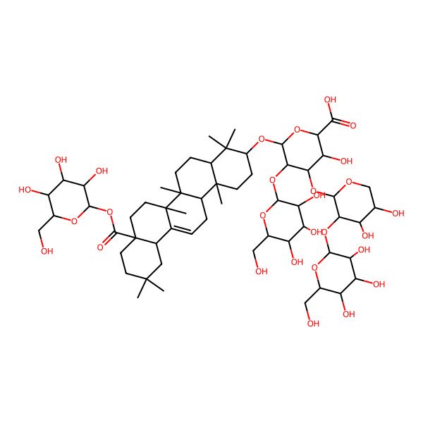 2D Structure of 6-[[4,4,6a,6b,11,11,14b-Heptamethyl-8a-[3,4,5-trihydroxy-6-(hydroxymethyl)oxan-2-yl]oxycarbonyl-1,2,3,4a,5,6,7,8,9,10,12,12a,14,14a-tetradecahydropicen-3-yl]oxy]-4-[4,5-dihydroxy-3-[3,4,5-trihydroxy-6-(hydroxymethyl)oxan-2-yl]oxyoxan-2-yl]oxy-3-hydroxy-5-[3,4,5-trihydroxy-6-(hydroxymethyl)oxan-2-yl]oxyoxane-2-carboxylic acid