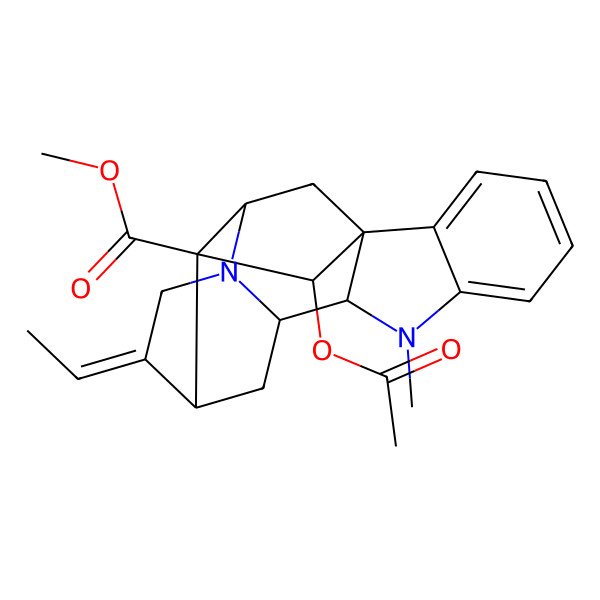 2D Structure of methyl (1R,9R,10S,12S,13E,16S,17R,18S)-18-acetyloxy-13-ethylidene-8-methyl-8,15-diazahexacyclo[14.2.1.01,9.02,7.010,15.012,17]nonadeca-2,4,6-triene-17-carboxylate