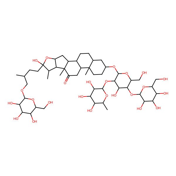 2D Structure of (1R,2S,4S,6R,7S,8R,9S,12S,13S,16S,18S)-6-hydroxy-16-[(2R,3R,4S,5R,6R)-4-hydroxy-6-(hydroxymethyl)-5-[(2S,3R,4S,5S,6R)-3,4,5-trihydroxy-6-(hydroxymethyl)oxan-2-yl]oxy-3-[(2S,3R,4R,5R,6S)-3,4,5-trihydroxy-6-methyloxan-2-yl]oxyoxan-2-yl]oxy-7,9,13-trimethyl-6-[(3S)-3-methyl-4-[(2S,3R,4S,5S,6R)-3,4,5-trihydroxy-6-(hydroxymethyl)oxan-2-yl]oxybutyl]-5-oxapentacyclo[10.8.0.02,9.04,8.013,18]icosan-10-one