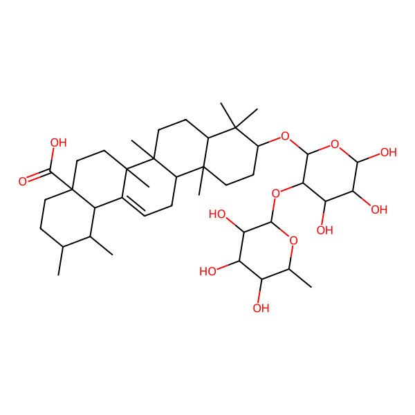 2D Structure of 1,2,6a,6b,9,9,12a-heptamethyl-10-[4,5,6-trihydroxy-3-(3,4,5-trihydroxy-6-methyloxan-2-yl)oxyoxan-2-yl]oxy-2,3,4,5,6,6a,7,8,8a,10,11,12,13,14b-tetradecahydro-1H-picene-4a-carboxylic acid