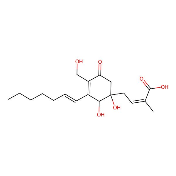 2D Structure of (E)-4-[(1R,2S)-3-[(E)-hept-1-enyl]-1,2-dihydroxy-4-(hydroxymethyl)-5-oxocyclohex-3-en-1-yl]-2-methylbut-2-enoic acid