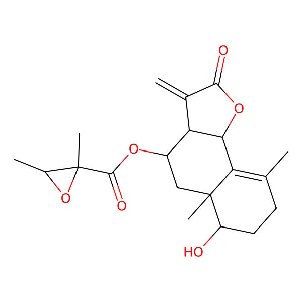 2D Structure of [(3aR,4R,5aR,6R,9bS)-6-hydroxy-5a,9-dimethyl-3-methylidene-2-oxo-4,5,6,7,8,9b-hexahydro-3aH-benzo[g][1]benzofuran-4-yl] (2S,3R)-2,3-dimethyloxirane-2-carboxylate