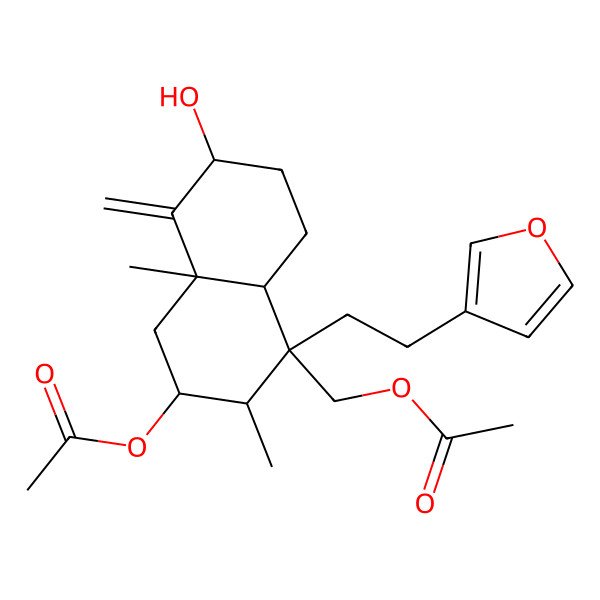 2D Structure of [(1S,2S,3R,4aR,6R,8aS)-3-acetyloxy-1-[2-(furan-3-yl)ethyl]-6-hydroxy-2,4a-dimethyl-5-methylidene-3,4,6,7,8,8a-hexahydro-2H-naphthalen-1-yl]methyl acetate