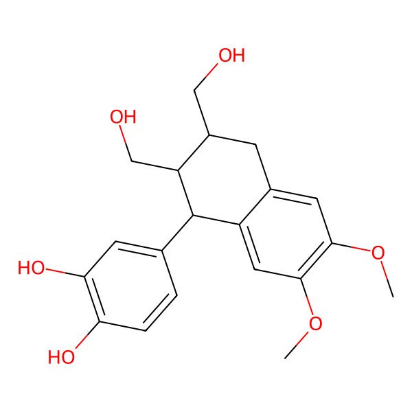2D Structure of 4-[(1S,2R,3R)-2,3-bis(hydroxymethyl)-6,7-dimethoxy-1,2,3,4-tetrahydronaphthalen-1-yl]benzene-1,2-diol