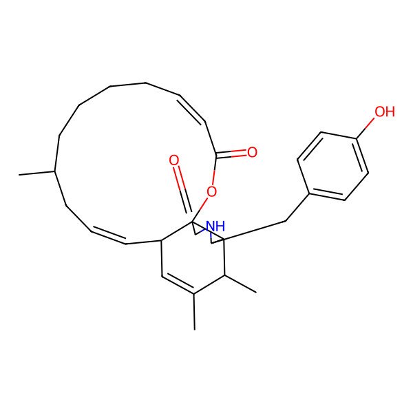 2D Structure of 19-[(4-Hydroxyphenyl)methyl]-10,16,17-trimethyl-2-oxa-20-azatricyclo[12.7.0.01,18]henicosa-4,12,15-triene-3,21-dione