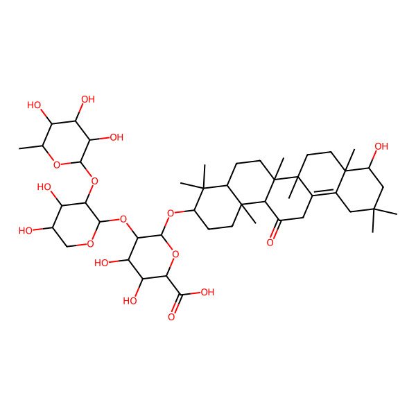 2D Structure of 5-[4,5-dihydroxy-3-(3,4,5-trihydroxy-6-methyloxan-2-yl)oxyoxan-2-yl]oxy-3,4-dihydroxy-6-[(9-hydroxy-4,4,6a,6b,8a,11,11,14b-octamethyl-14-oxo-2,3,4a,5,6,7,8,9,10,12,13,14a-dodecahydro-1H-picen-3-yl)oxy]oxane-2-carboxylic acid