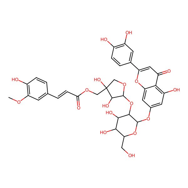 2D Structure of [(3S,4R,5S)-5-[(2S,3R,4S,5S,6R)-2-[2-(3,4-dihydroxyphenyl)-5-hydroxy-4-oxochromen-7-yl]oxy-4,5-dihydroxy-6-(hydroxymethyl)oxan-3-yl]oxy-3,4-dihydroxyoxolan-3-yl]methyl (E)-3-(4-hydroxy-3-methoxyphenyl)prop-2-enoate
