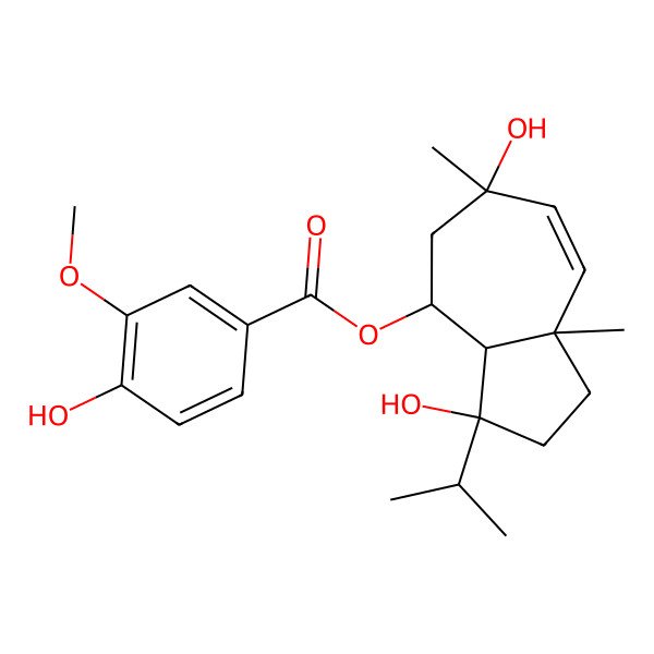 2D Structure of [(3R,3aS,4S,6S,8aR)-3,6-dihydroxy-6,8a-dimethyl-3-propan-2-yl-2,3a,4,5-tetrahydro-1H-azulen-4-yl] 4-hydroxy-3-methoxybenzoate