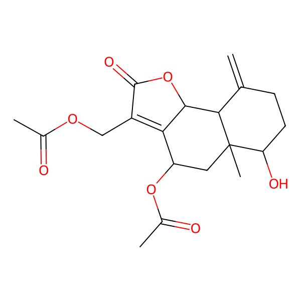 2D Structure of (4-acetyloxy-6-hydroxy-5a-methyl-9-methylidene-2-oxo-5,6,7,8,9a,9b-hexahydro-4H-benzo[g][1]benzofuran-3-yl)methyl acetate