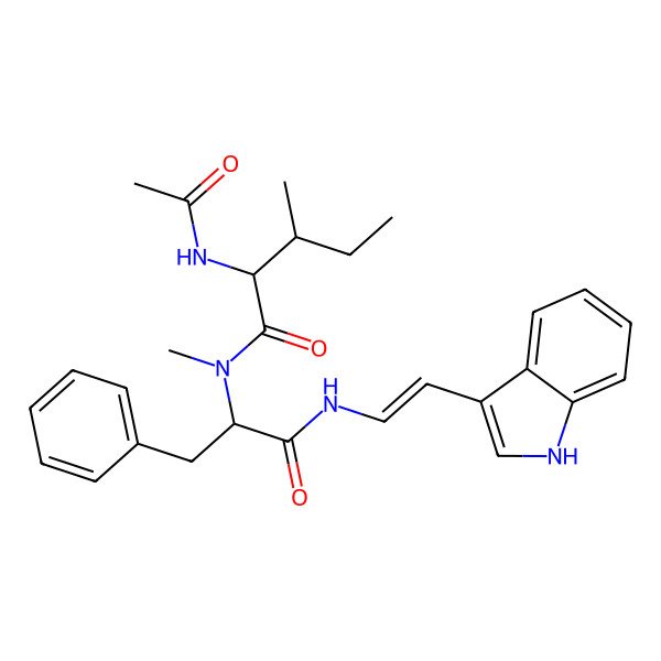2D Structure of (2S,3R)-2-acetamido-N-[(2S)-1-[[(E)-2-(1H-indol-3-yl)ethenyl]amino]-1-oxo-3-phenylpropan-2-yl]-N,3-dimethylpentanamide