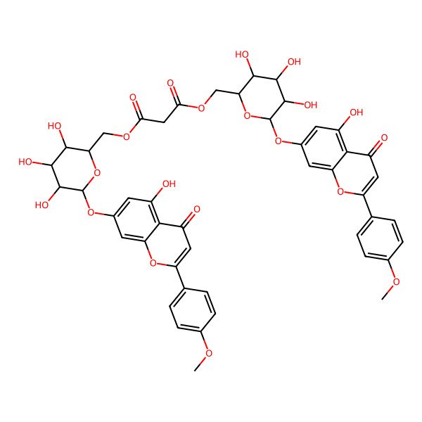 2D Structure of Bis[[3,4,5-trihydroxy-6-[5-hydroxy-2-(4-methoxyphenyl)-4-oxochromen-7-yl]oxyoxan-2-yl]methyl] propanedioate