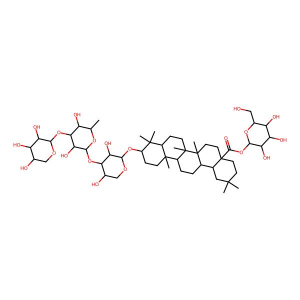2D Structure of [3,4,5-Trihydroxy-6-(hydroxymethyl)oxan-2-yl] 10-[4-[3,5-dihydroxy-6-methyl-4-(3,4,5-trihydroxyoxan-2-yl)oxyoxan-2-yl]oxy-3,5-dihydroxyoxan-2-yl]oxy-2,2,6a,6b,9,9,12a-heptamethyl-1,3,4,5,6,6a,7,8,8a,10,11,12,13,14,14a,14b-hexadecahydropicene-4a-carboxylate