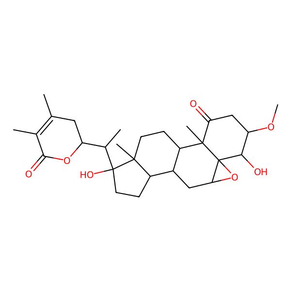 2D Structure of 15-[1-(4,5-Dimethyl-6-oxo-2,3-dihydropyran-2-yl)ethyl]-6,15-dihydroxy-5-methoxy-2,16-dimethyl-8-oxapentacyclo[9.7.0.02,7.07,9.012,16]octadecan-3-one