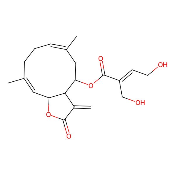 2D Structure of (6,10-Dimethyl-3-methylidene-2-oxo-3a,4,5,8,9,11a-hexahydrocyclodeca[b]furan-4-yl) 4-hydroxy-2-(hydroxymethyl)but-2-enoate