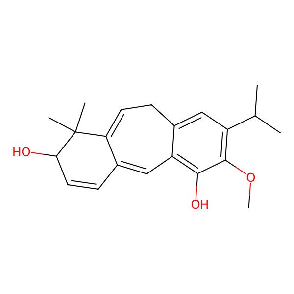 2D Structure of (13R)-5-methoxy-12,12-dimethyl-6-propan-2-yltricyclo[9.4.0.03,8]pentadeca-1,3,5,7,10,14-hexaene-4,13-diol