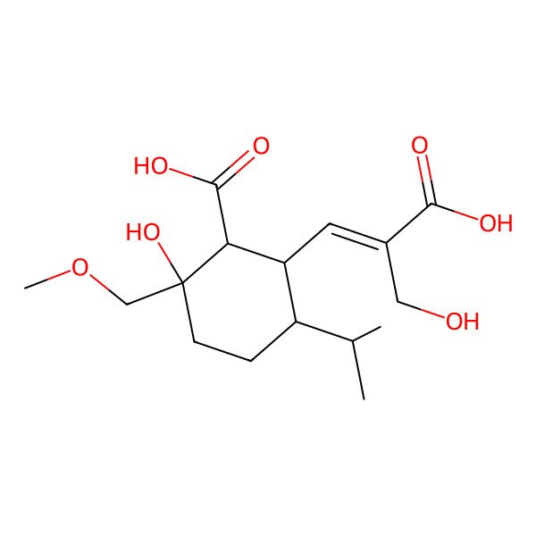 2D Structure of 6-(2-Carboxy-3-hydroxyprop-1-enyl)-2-hydroxy-2-(methoxymethyl)-5-propan-2-ylcyclohexane-1-carboxylic acid