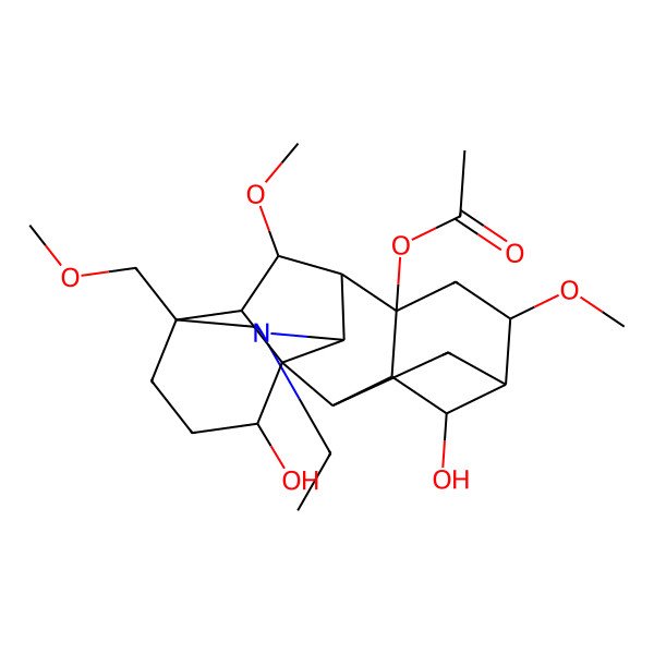 2D Structure of [(1S,2R,3R,4S,5S,6S,8R,9R,10R,13S,16S,17R,18R)-11-ethyl-4,16-dihydroxy-6,18-dimethoxy-13-(methoxymethyl)-11-azahexacyclo[7.7.2.12,5.01,10.03,8.013,17]nonadecan-8-yl] acetate