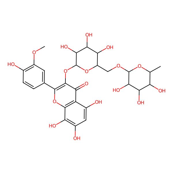 2D Structure of 5,7,8-Trihydroxy-2-(4-hydroxy-3-methoxyphenyl)-3-[3,4,5-trihydroxy-6-[(3,4,5-trihydroxy-6-methyloxan-2-yl)oxymethyl]oxan-2-yl]oxychromen-4-one