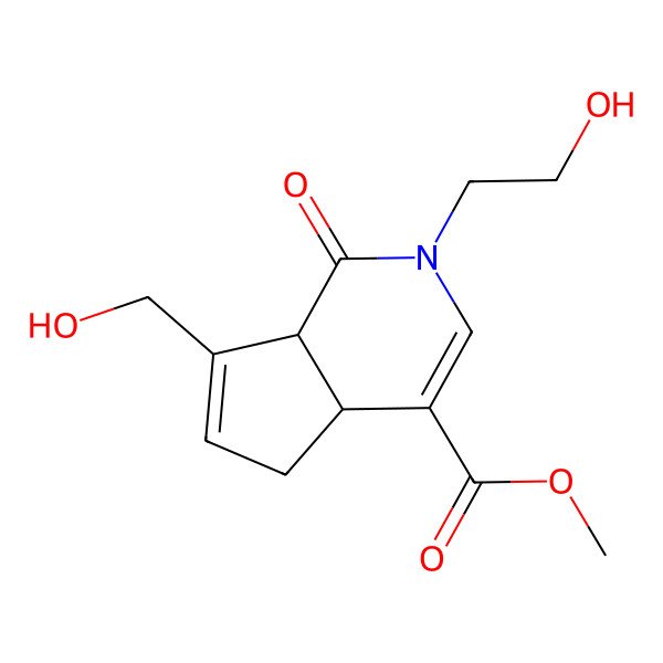 2D Structure of methyl 2-(2-hydroxyethyl)-7-(hydroxymethyl)-1-oxo-5,7a-dihydro-4aH-cyclopenta[c]pyridine-4-carboxylate
