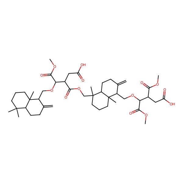 2D Structure of (3R,4R)-4-[[(1S,4aR,5R,8aS)-5-[[(2R,3R)-3-[[(1S,4aS,8aS)-5,5,8a-trimethyl-2-methylidene-3,4,4a,6,7,8-hexahydro-1H-naphthalen-1-yl]methoxy]-2-(carboxymethyl)-4-methoxy-4-oxobutanoyl]oxymethyl]-5,8a-dimethyl-2-methylidene-3,4,4a,6,7,8-hexahydro-1H-naphthalen-1-yl]methoxy]-5-methoxy-3-methoxycarbonyl-5-oxopentanoic acid