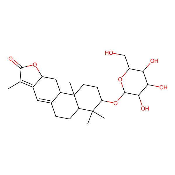 2D Structure of (3R,4aS,10aR,11aR,11bS)-4,4,8,11b-tetramethyl-3-[(2R,3R,4S,5R,6R)-3,4,5-trihydroxy-6-(hydroxymethyl)oxan-2-yl]oxy-2,3,4a,5,6,10a,11,11a-octahydro-1H-naphtho[2,1-f][1]benzofuran-9-one