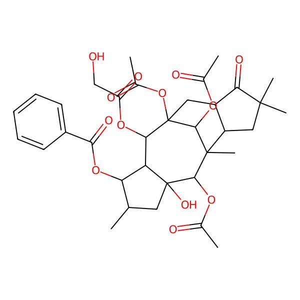 2D Structure of [(1R,2R,3R,4S,5S,7R,8R,9R,10S,14R,16R)-1,8,16-triacetyloxy-7-hydroxy-2-(2-hydroxyacetyl)oxy-5,9,12,12-tetramethyl-13-oxo-4-tetracyclo[7.6.1.03,7.010,14]hexadecanyl] benzoate