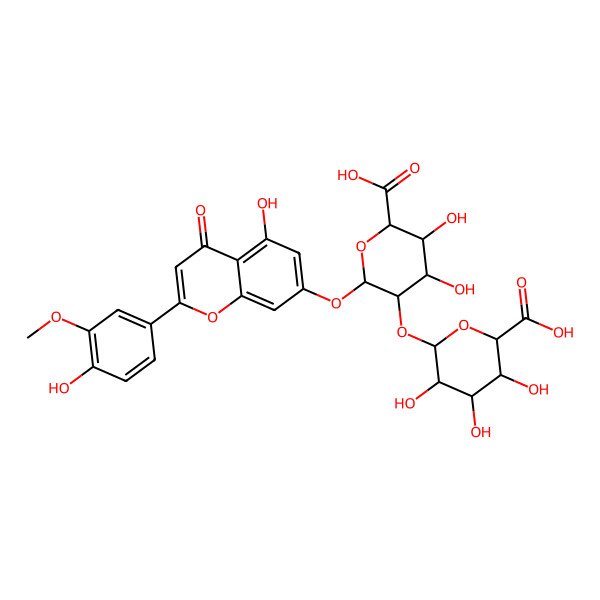 2D Structure of (2S,3S,4S,5S,6R)-6-[(2S,3R,4S,5S,6S)-6-carboxy-4,5-dihydroxy-2-[5-hydroxy-2-(4-hydroxy-3-methoxyphenyl)-4-oxochromen-7-yl]oxyoxan-3-yl]oxy-3,4,5-trihydroxyoxane-2-carboxylic acid