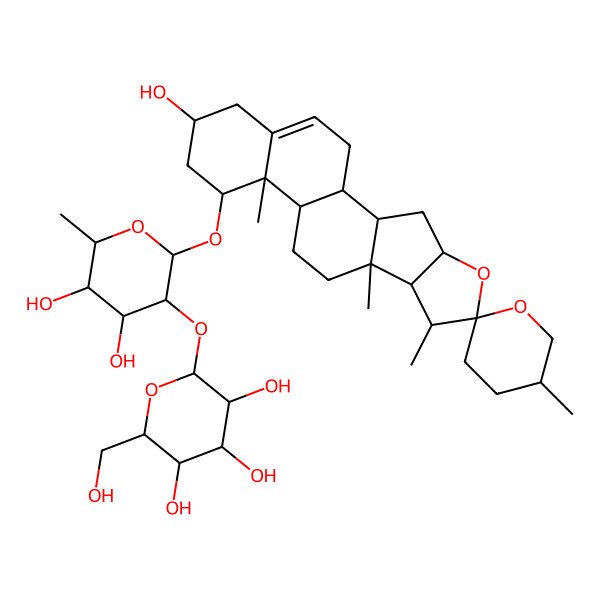 2D Structure of (2S,3R,4S,5S,6R)-2-[(2R,3R,4S,5R,6R)-4,5-dihydroxy-2-[(1R,2S,4S,5'R,6R,7S,8R,9S,12S,13R,14R,16R)-16-hydroxy-5',7,9,13-tetramethylspiro[5-oxapentacyclo[10.8.0.02,9.04,8.013,18]icos-18-ene-6,2'-oxane]-14-yl]oxy-6-methyloxan-3-yl]oxy-6-(hydroxymethyl)oxane-3,4,5-triol
