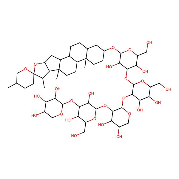 2D Structure of 2-[2-[2-[2-[3,5-Dihydroxy-2-(hydroxymethyl)-6-(5',7,9,13-tetramethylspiro[5-oxapentacyclo[10.8.0.02,9.04,8.013,18]icosane-6,2'-oxane]-16-yl)oxyoxan-4-yl]oxy-4,5-dihydroxy-6-(hydroxymethyl)oxan-3-yl]oxy-4,5-dihydroxyoxan-3-yl]oxy-3,5-dihydroxy-6-(hydroxymethyl)oxan-4-yl]oxyoxane-3,4,5-triol