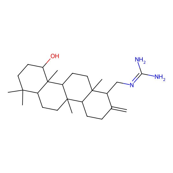 2D Structure of 2-[[(1R,4aR,4bR,6aR,10S,10aR,10bR,12aR)-10-hydroxy-4b,7,7,10a,12a-pentamethyl-2-methylidene-3,4,4a,5,6,6a,8,9,10,10b,11,12-dodecahydro-1H-chrysen-1-yl]methyl]guanidine