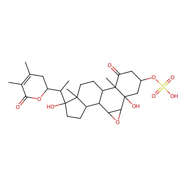 2D Structure of [(1S,2S,4S,5R,7R,10S,11R,14S,15S,18R)-15-[(1R)-1-[(2S)-4,5-dimethyl-6-oxo-2,3-dihydropyran-2-yl]ethyl]-5,15-dihydroxy-10,14-dimethyl-9-oxo-3-oxapentacyclo[9.7.0.02,4.05,10.014,18]octadecan-7-yl] hydrogen sulfate