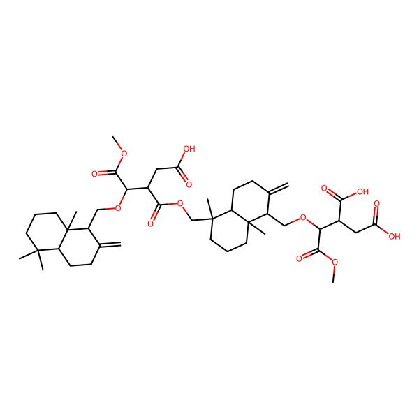 2D Structure of (2R)-2-[(1S)-1-[[(1S,4aR,5R,8aS)-5-[[(2S,3R)-3-[[(1R,4aS,8aS)-5,5,8a-trimethyl-2-methylidene-3,4,4a,6,7,8-hexahydro-1H-naphthalen-1-yl]methoxy]-2-(carboxymethyl)-4-methoxy-4-oxobutanoyl]oxymethyl]-5,8a-dimethyl-2-methylidene-3,4,4a,6,7,8-hexahydro-1H-naphthalen-1-yl]methoxy]-2-methoxy-2-oxoethyl]butanedioic acid