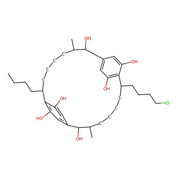 2D Structure of 8-Butyl-19-(4-chlorobutyl)-3,14-dimethyltricyclo[18.2.2.29,12]hexacosa-1(22),9,11,20,23,25-hexaene-2,10,13,21,24,26-hexol