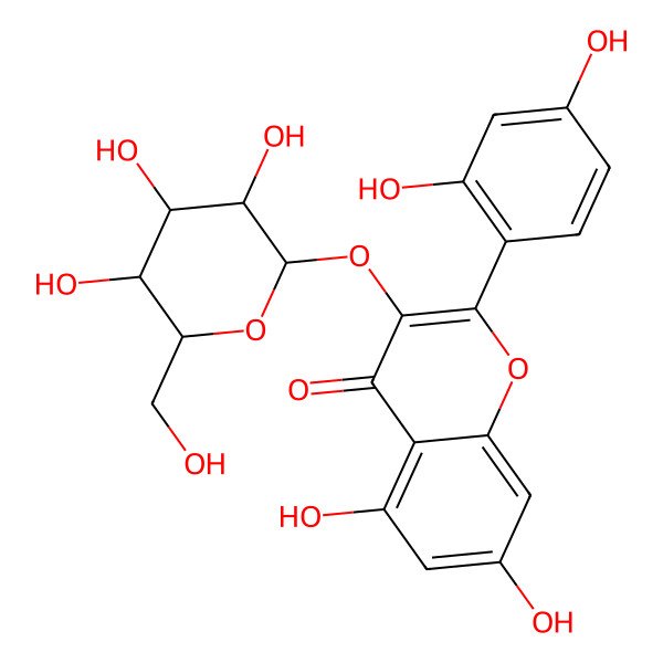2D Structure of 2-(2,4-dihydroxyphenyl)-5,7-dihydroxy-3-[(2S,3R,4S,5R,6R)-3,4,5-trihydroxy-6-(hydroxymethyl)oxan-2-yl]oxychromen-4-one