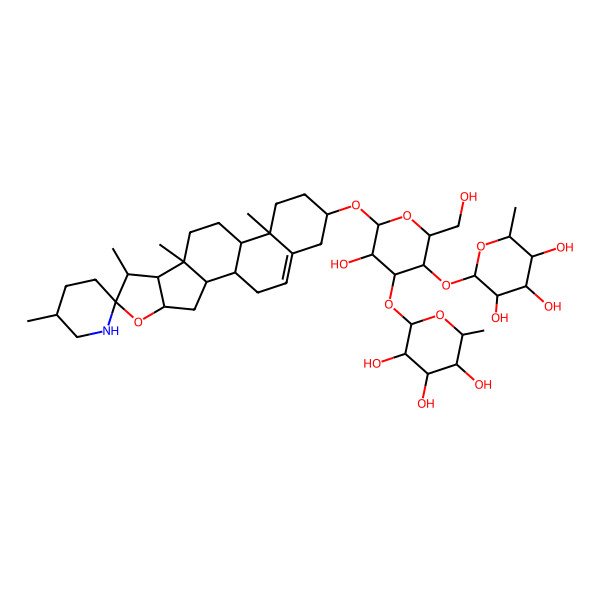 2D Structure of (2S,3R,4R,5R,6S)-2-[(2R,3R,4S,5R,6R)-5-hydroxy-2-(hydroxymethyl)-6-[(1S,2S,4S,5'R,6R,7S,8R,9S,12S,13R,16S)-5',7,9,13-tetramethylspiro[5-oxapentacyclo[10.8.0.02,9.04,8.013,18]icos-18-ene-6,2'-piperidine]-16-yl]oxy-4-[(2S,3R,4R,5R,6S)-3,4,5-trihydroxy-6-methyloxan-2-yl]oxyoxan-3-yl]oxy-6-methyloxane-3,4,5-triol
