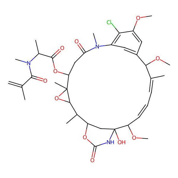 2D Structure of [(1S,2R,3S,5S,6S,15R,16E,18E,20R,21S)-11-chloro-21-hydroxy-12,15,20-trimethoxy-2,5,9,16-tetramethyl-8,23-dioxo-4,24-dioxa-9,22-diazatetracyclo[19.3.1.110,14.03,5]hexacosa-10,12,14(26),16,18-pentaen-6-yl] (2S)-2-[methyl(2-methylprop-2-enoyl)amino]propanoate