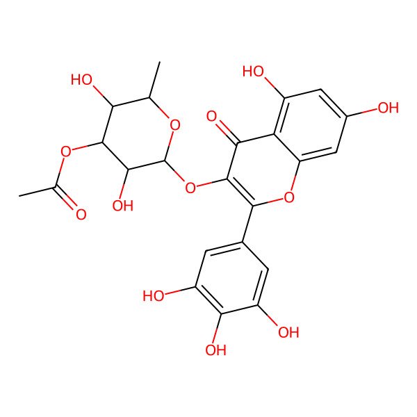 2D Structure of [2-[5,7-Dihydroxy-4-oxo-2-(3,4,5-trihydroxyphenyl)chromen-3-yl]oxy-3,5-dihydroxy-6-methyloxan-4-yl] acetate