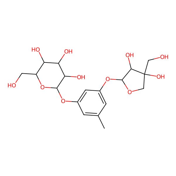 2D Structure of 2-[3-[3,4-Dihydroxy-4-(hydroxymethyl)oxolan-2-yl]oxy-5-methylphenoxy]-6-(hydroxymethyl)oxane-3,4,5-triol