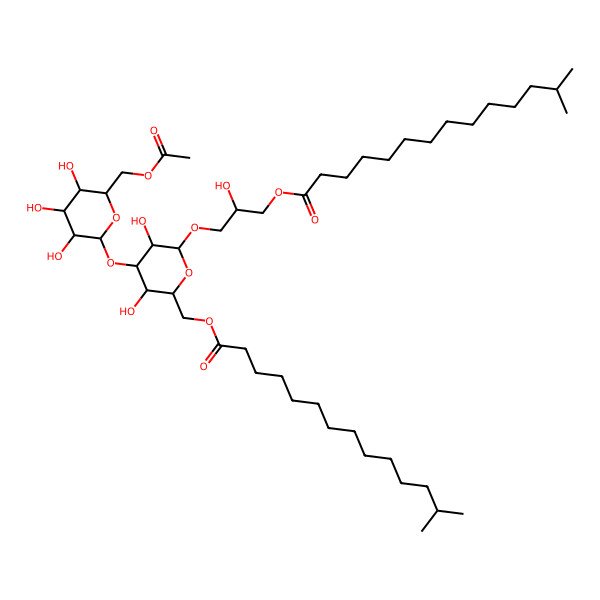 2D Structure of [4-[6-(Acetyloxymethyl)-3,4,5-trihydroxyoxan-2-yl]oxy-3,5-dihydroxy-6-[2-hydroxy-3-(13-methyltetradecanoyloxy)propoxy]oxan-2-yl]methyl 13-methyltetradecanoate