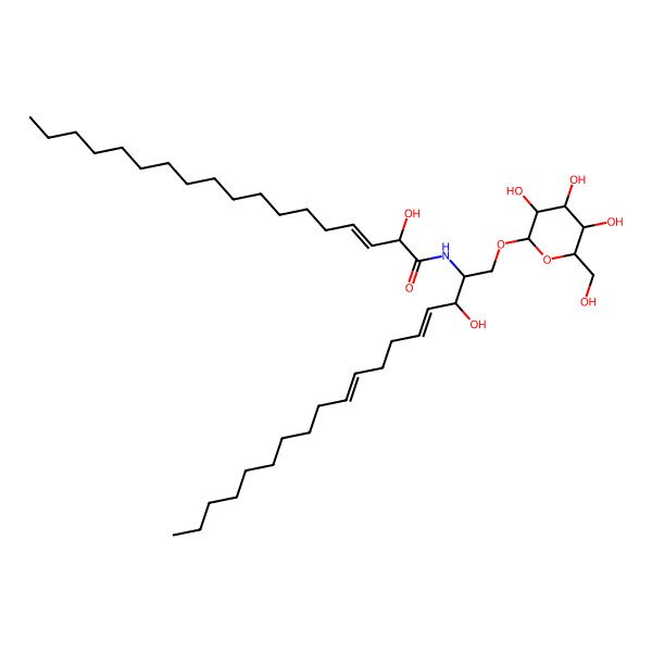 2D Structure of 2-hydroxy-N-[3-hydroxy-1-[3,4,5-trihydroxy-6-(hydroxymethyl)oxan-2-yl]oxyoctadeca-4,8-dien-2-yl]octadec-3-enamide