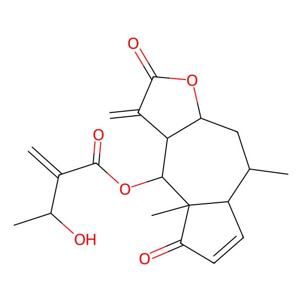 2D Structure of (5,8a-Dimethyl-1-methylidene-2,8-dioxo-3a,4,5,5a,9,9a-hexahydroazuleno[6,5-b]furan-9-yl) 3-hydroxy-2-methylidenebutanoate