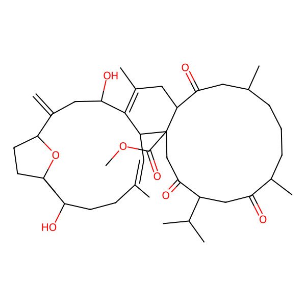 2D Structure of Methyl 4,27-dihydroxy-6,11,15,24,28-pentamethyl-2-methylidene-9,16,19-trioxo-18-propan-2-yl-31-oxatetracyclo[26.2.1.05,22.08,21]hentriaconta-5,23-diene-21-carboxylate