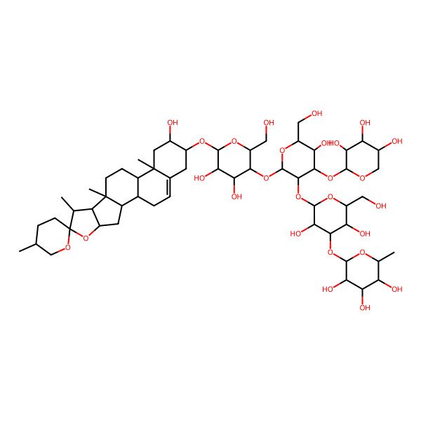 2D Structure of 2-[2-[2-[4,5-Dihydroxy-2-(hydroxymethyl)-6-(15-hydroxy-5',7,9,13-tetramethylspiro[5-oxapentacyclo[10.8.0.02,9.04,8.013,18]icos-18-ene-6,2'-oxane]-16-yl)oxyoxan-3-yl]oxy-5-hydroxy-6-(hydroxymethyl)-4-(3,4,5-trihydroxyoxan-2-yl)oxyoxan-3-yl]oxy-3,5-dihydroxy-6-(hydroxymethyl)oxan-4-yl]oxy-6-methyloxane-3,4,5-triol