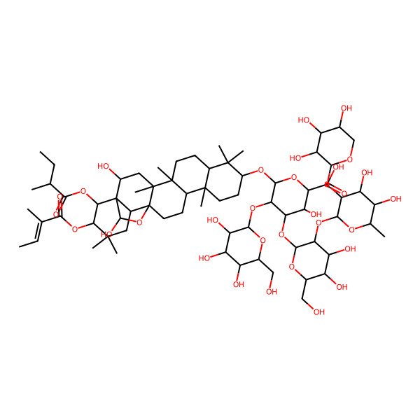 2D Structure of (2S,3S,4S,5R,6R)-6-[[(1R,2R,4S,5R,8R,10S,13R,14R,17S,18R,21R,22R,23S)-2,23-dihydroxy-4,5,9,9,13,20,20-heptamethyl-22-[(2R)-2-methylbutanoyl]oxy-21-[(E)-2-methylbut-2-enoyl]oxy-24-oxahexacyclo[15.5.2.01,18.04,17.05,14.08,13]tetracosan-10-yl]oxy]-4-[(2S,3R,4S,5R,6R)-3-[(2S,3R,4R,5R,6S)-4,5-dihydroxy-6-methyl-3-[(2S,3R,4S,5R)-3,4,5-trihydroxyoxan-2-yl]oxyoxan-2-yl]oxy-4,5-dihydroxy-6-(hydroxymethyl)oxan-2-yl]oxy-3-hydroxy-5-[(2S,3R,4S,5R,6R)-3,4,5-trihydroxy-6-(hydroxymethyl)oxan-2-yl]oxyoxane-2-carboxylic acid